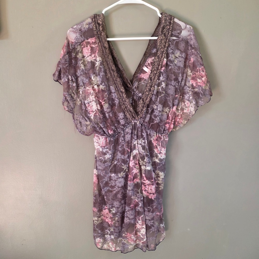 Vintage Y2k Rue 21 Womens Sheer Floral Tunic Top Size XL Fairy Lace Babydoll